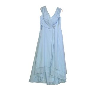 Formal Gown Size 16W or 1X Light Blue Chiffon Tiered High Low Hem Wedding NWT